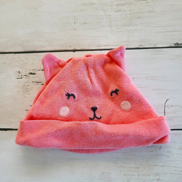 ♡ 5/$20 - Carter's Girl's Newborn Pink Cute Cat with Ears Beanie - Picture 1 of 4